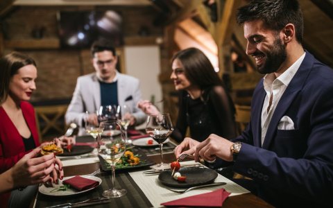 Executives dining at a formal networking dinner