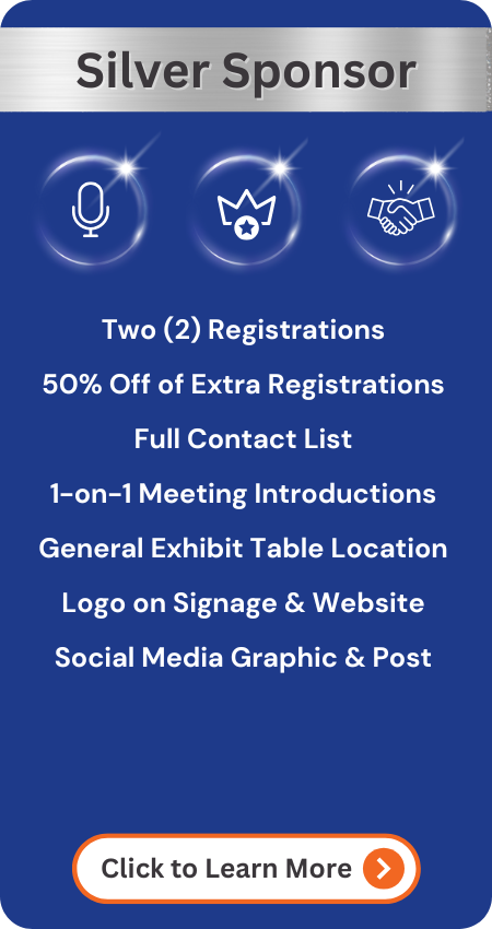 Silver sponsorship includes two passes, partial contact list, and general exhibit space