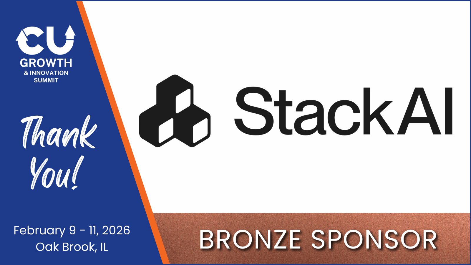 StackAI announced as Bronze Sponsor of the CU Growth & Innovation Summit 2026, highlighting AI innovation in credit union transformation