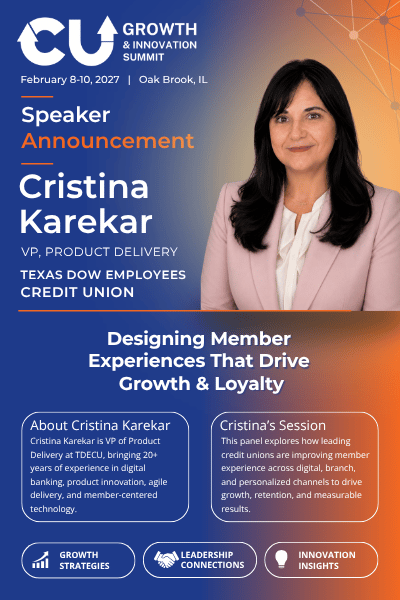 Cris Karekar, Vice President of Product Delivery at Texas Dow Employees Credit Union, joins the 2027 CU Growth & Innovation Summit as a panelist discussing member experience, digital innovation, credit union growth, and loyalty.
